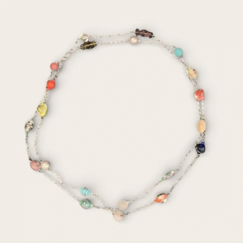 Elegant Multicolor vintage Beaded Silver Necklace